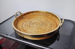 Rattan and Brass Basket, Italy, 1970