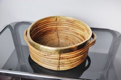 Rattan and Brass Basket, Italy, 1970