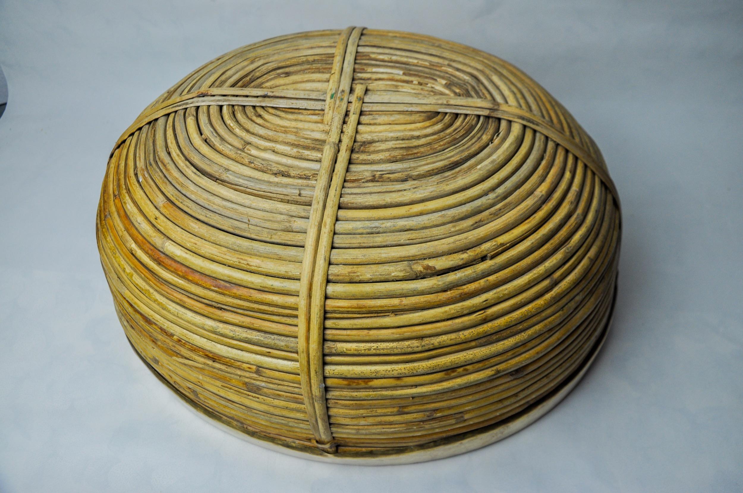 Wicker Rattan and brass basket, Italy, 1970 For Sale