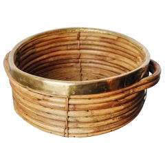 Rattan and Brass Basket, Italy, 1970