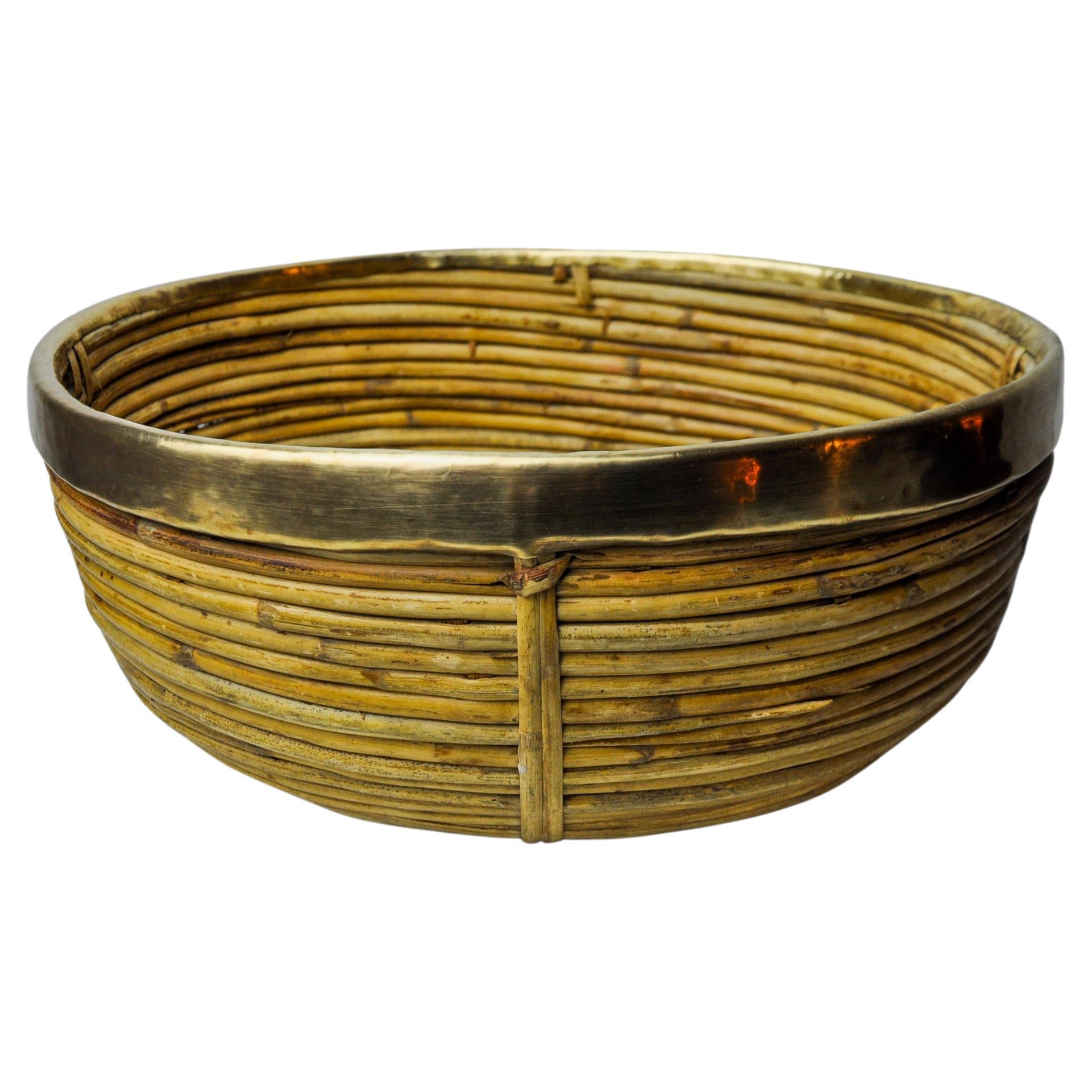 Rattan and brass basket, Italy, 1970