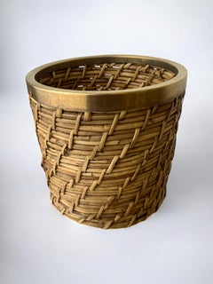Korb aus Rattan und Messing, Italien, 1970er Jahre, Durchmesser 16 cm