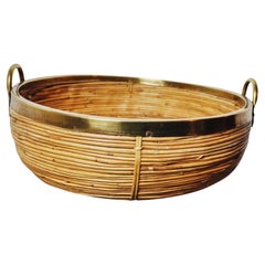 Rattan and brass basket, Italy, 1970s