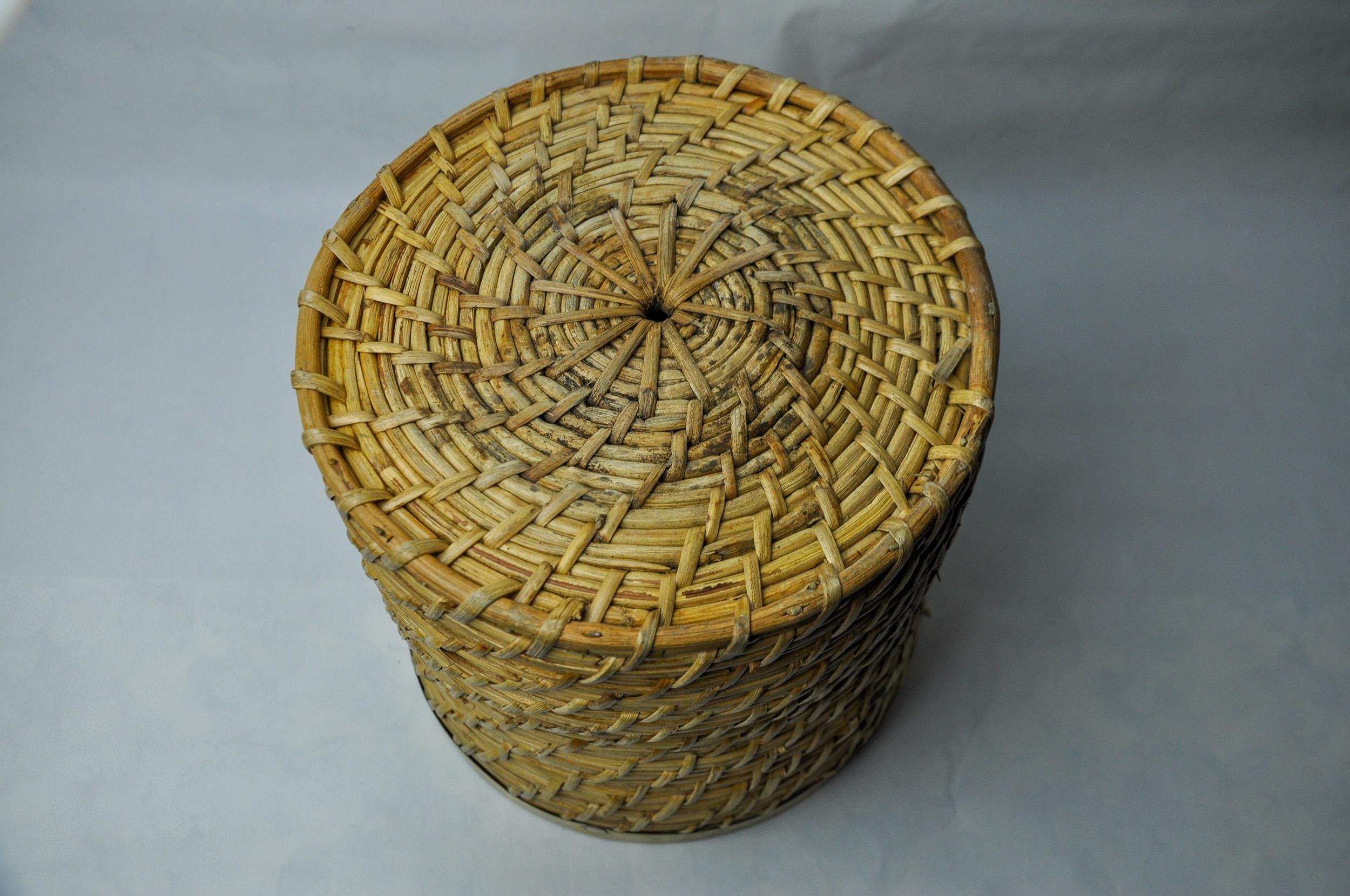 Wicker Rattan and brass book basket, Italy, 1970 For Sale