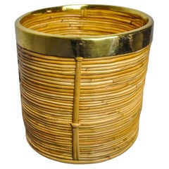 Rattan and brass book basket, Italy, 1970