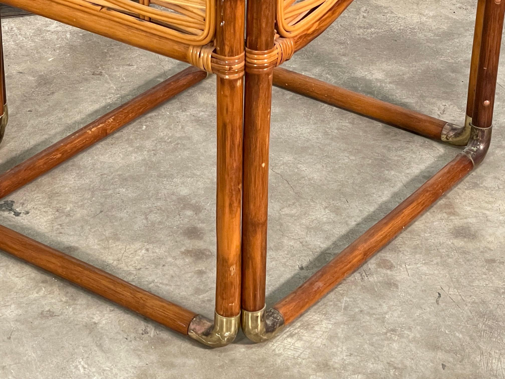 Rattan and Brass Campaign Style End Tables 1