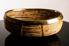 Centre de table en rotin et laiton, Italie, 1970