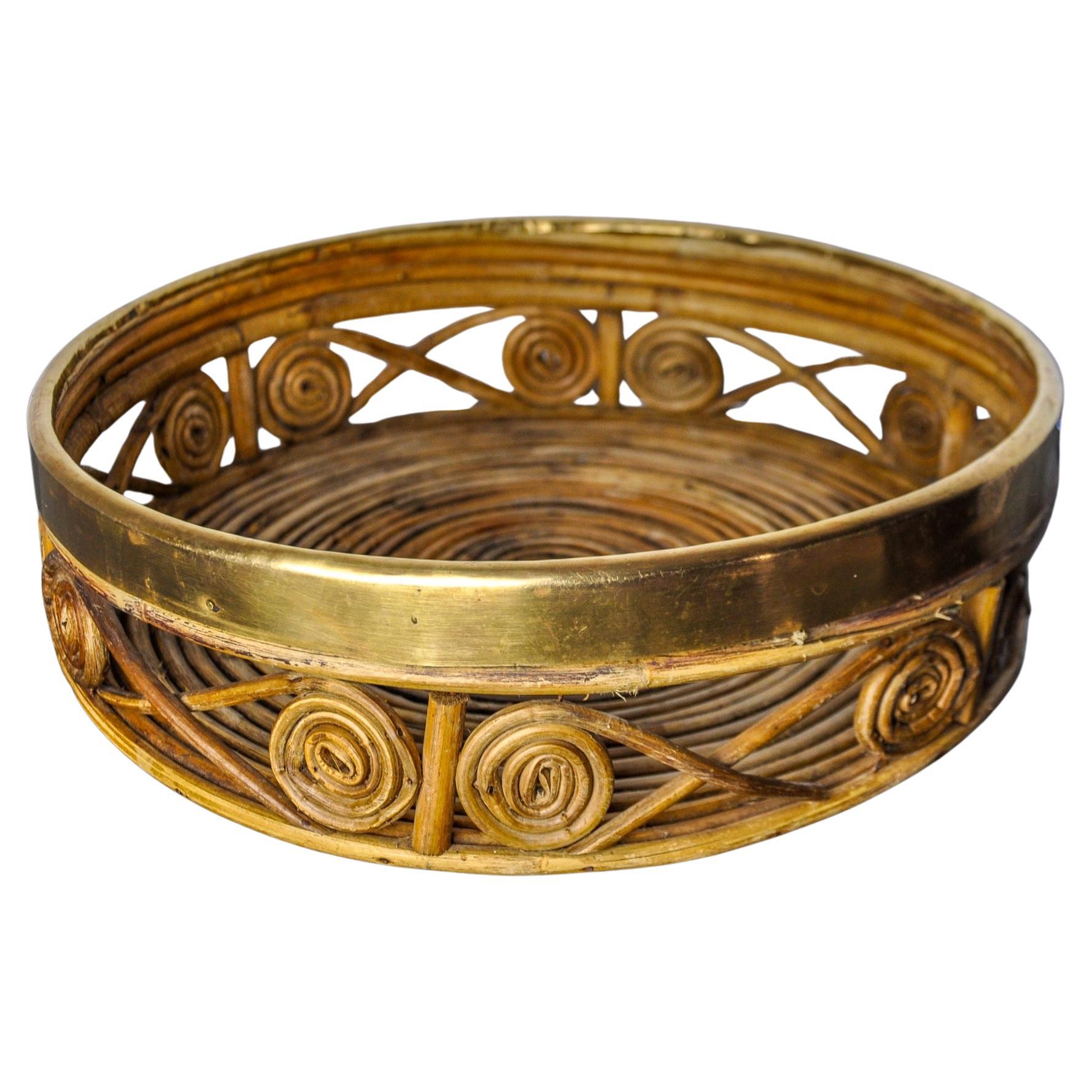 Rattan and brass centerpiece, Italy, 1970