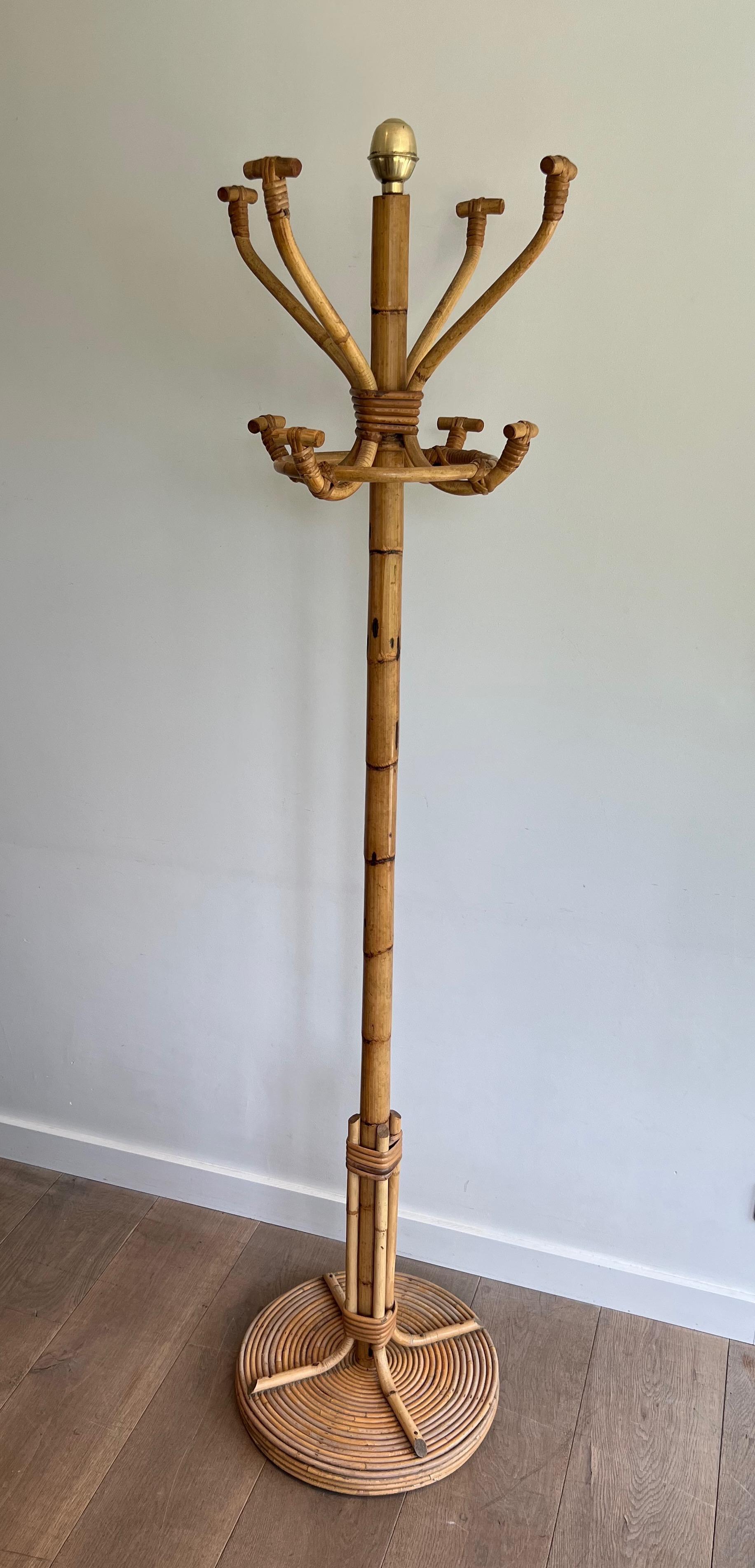 Rattan and Brass Coat rack on stand. French Work. Circa 1970 For Sale 13