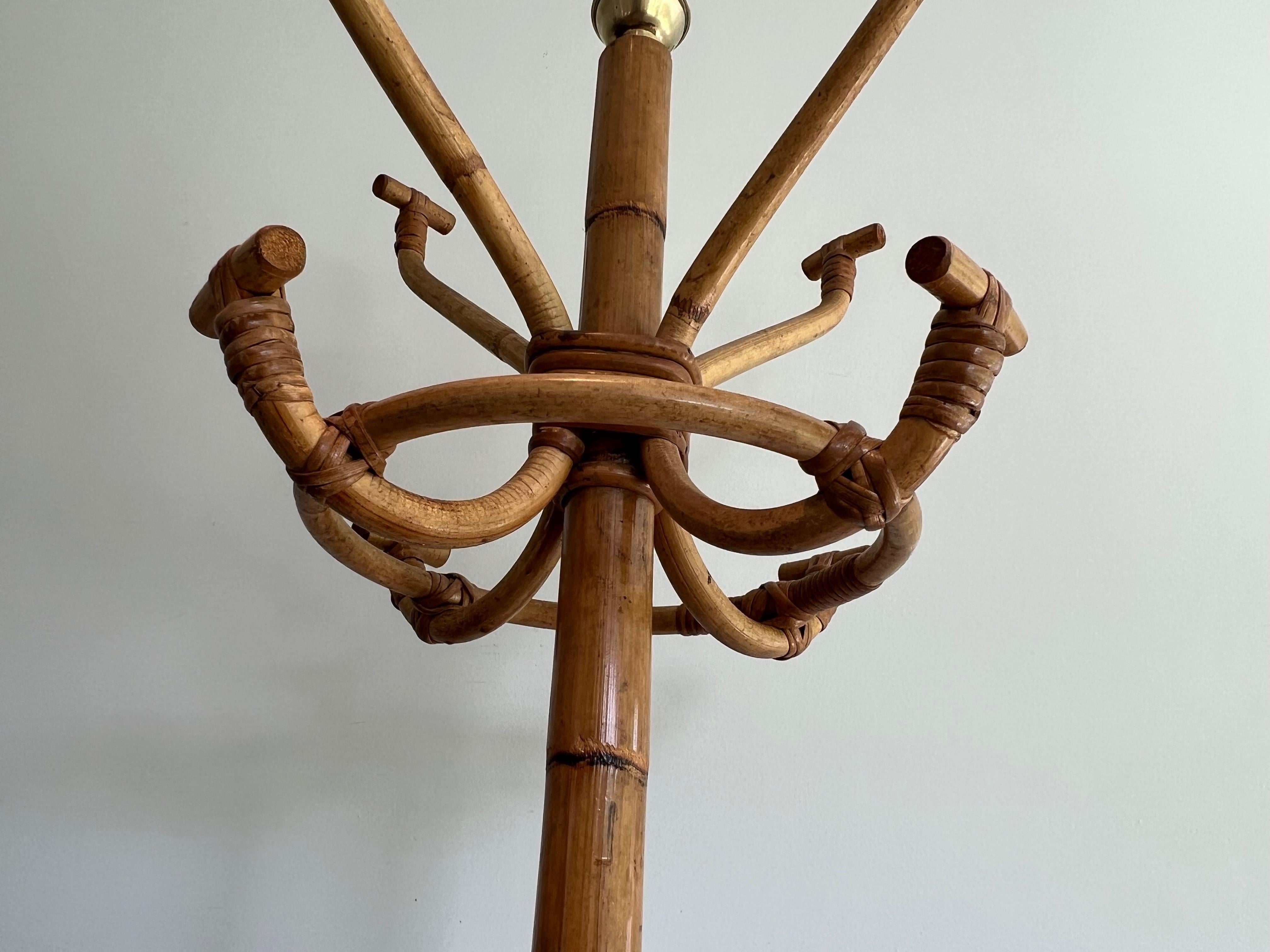 Rattan and Brass Coat rack on stand. French Work. Circa 1970 For Sale 2
