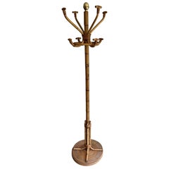Rattan and Brass Coat rack on stand. French Work. Circa 1970