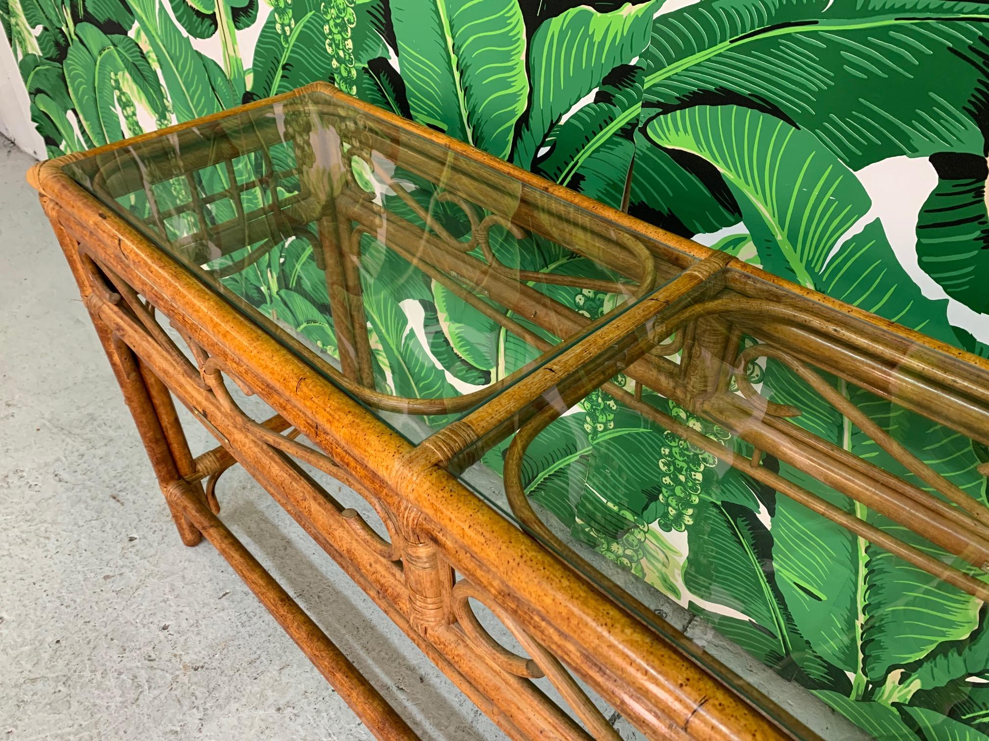 Rattan and Brass Console Table In Good Condition In Jacksonville, FL