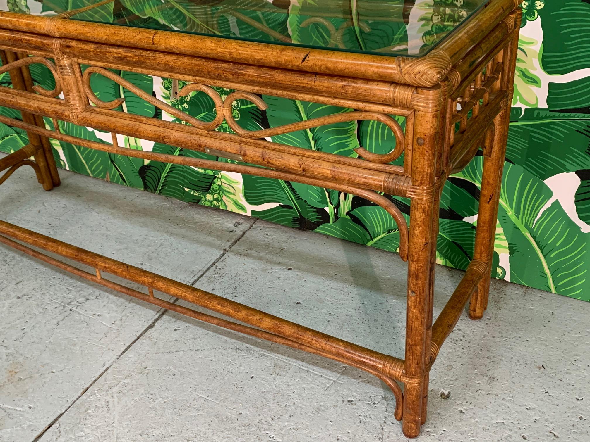 Late 20th Century Rattan and Brass Console Table
