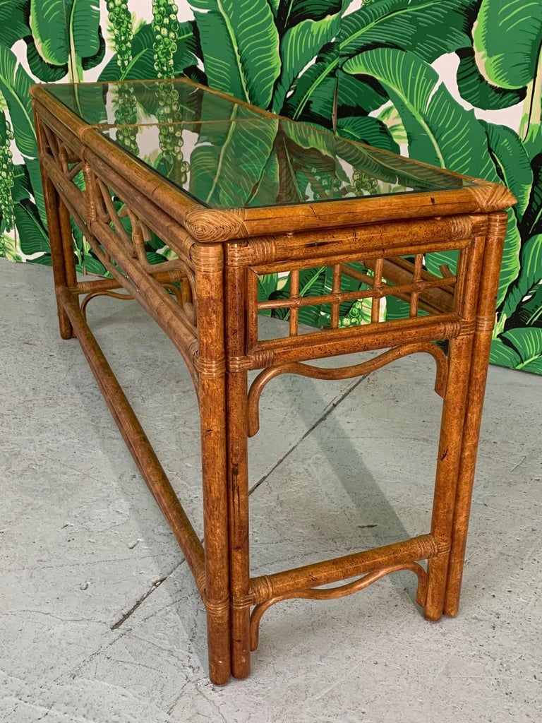 Rattan and Brass Console Table at 1stDibs