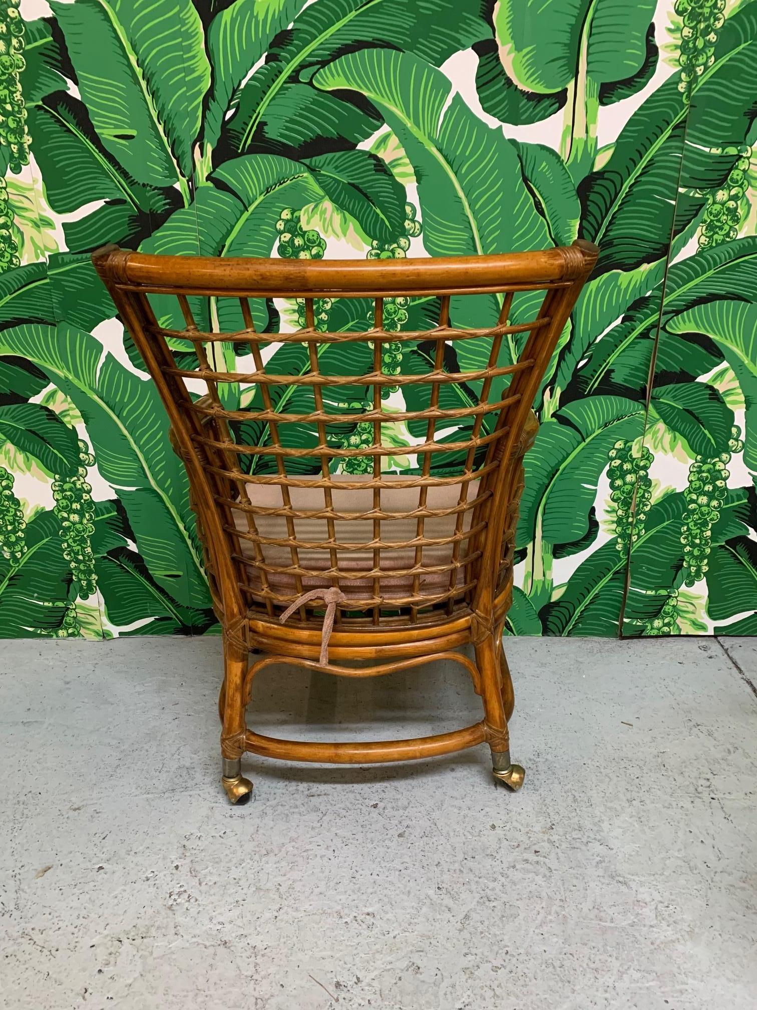 Late 20th Century Rattan and Brass Dining Chairs, Set of 4