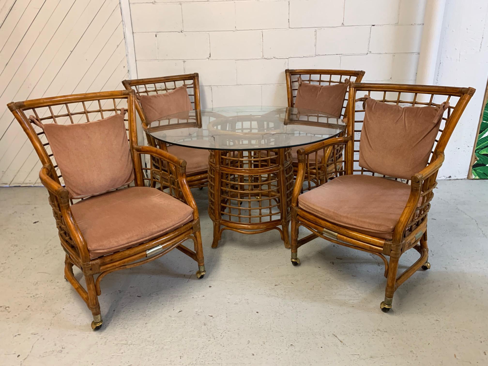 Rattan and Brass Dining Chairs, Set of 4 4