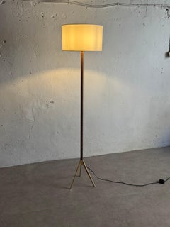 Rattan and brass floor lamp, 1950s, Belgium