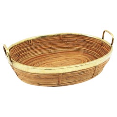 Großes italienisches Tafelaufsatz aus Rattan und Messing, 1970er-Jahre