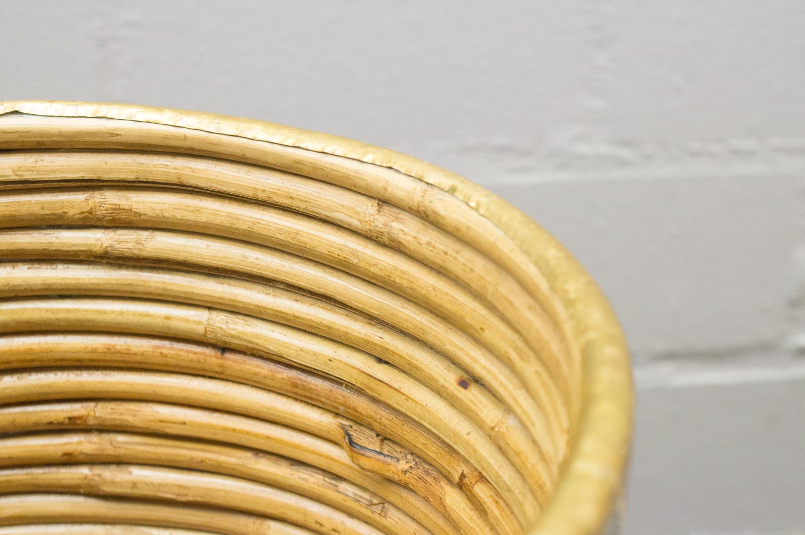 Rattan and Brass Midcentury Handcrafted Basket, Austria, 1950s` 1