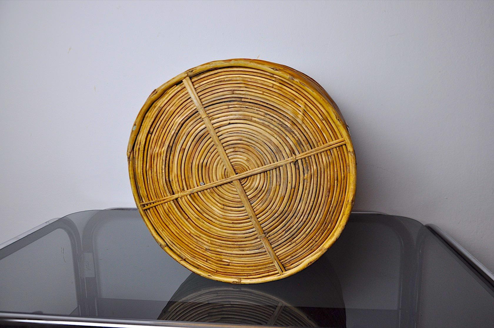 Rattan and Brass Planter Basket, Italy, 1970 In Good Condition For Sale In BARCELONA, ES