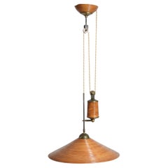 Lampada da soffitto in rattan e ottone, anni '60