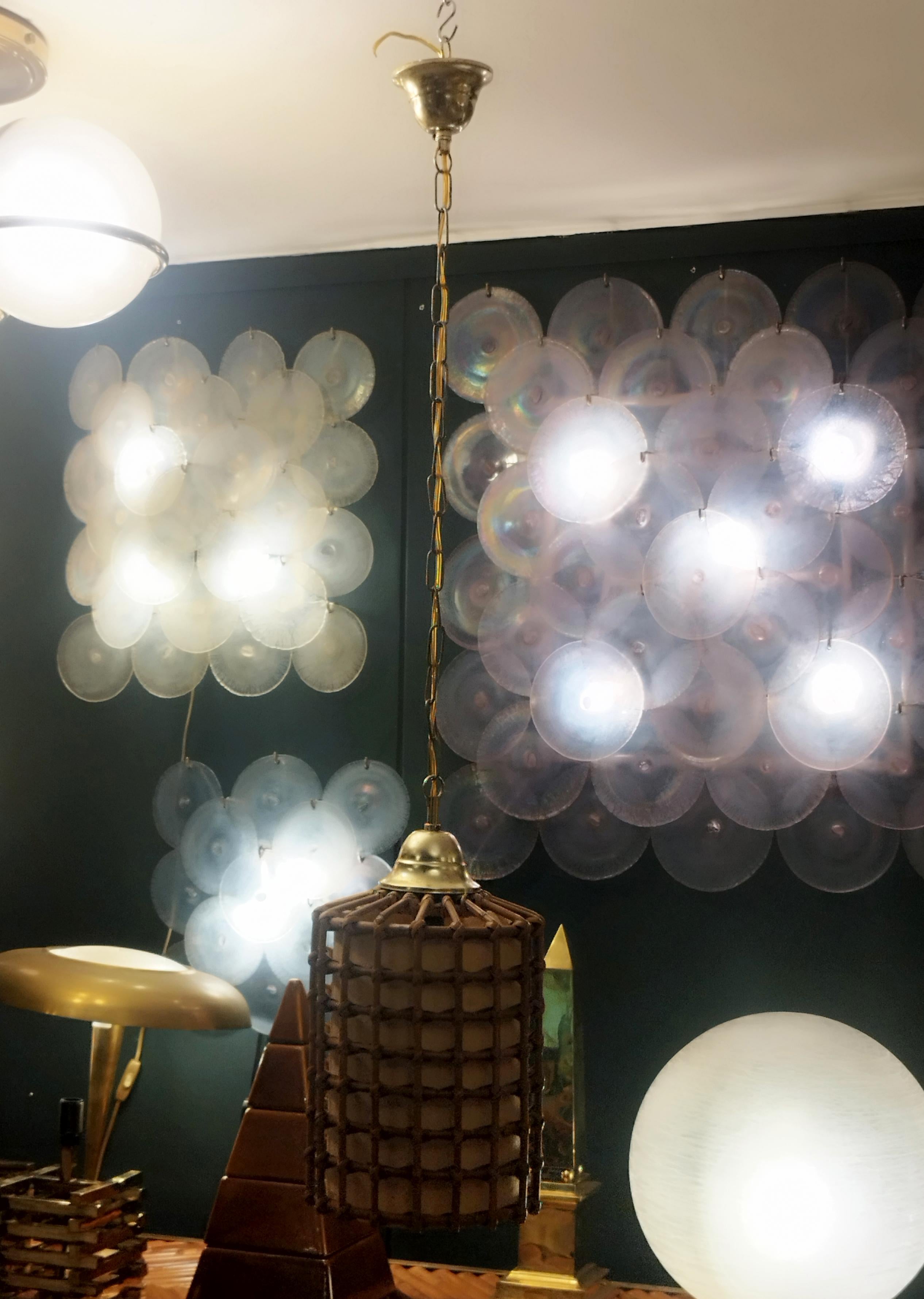 Bamboo Rattan and Brass Suspension Lamp, Italy 1960s