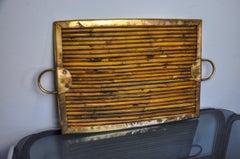 Rattan and brass Table tray, Italy, 1970
