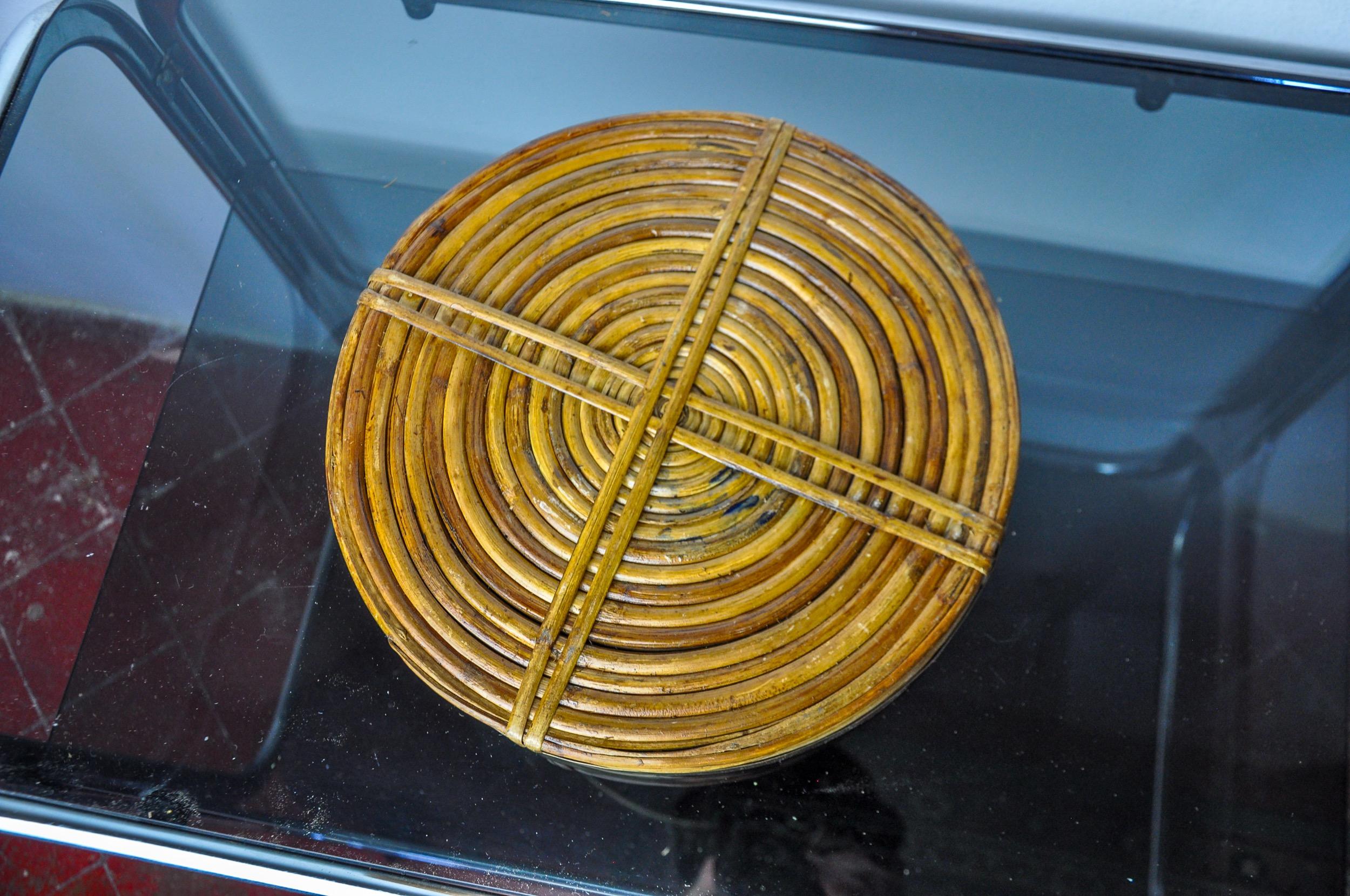Wicker Rattan and brass top, Italy, 1970 For Sale