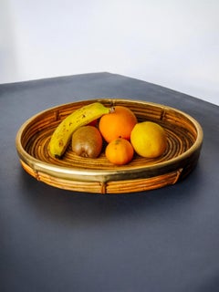 Rattan and brass tray, Italy, 1970