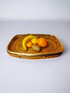 Rattan and brass tray, Italy, 1970