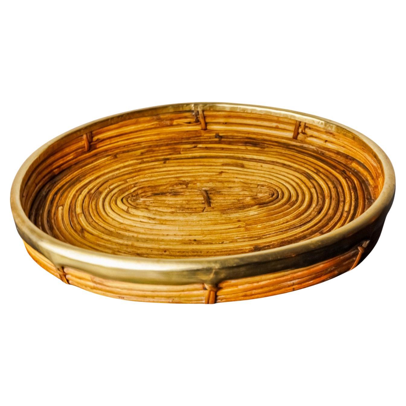 Rattan and brass tray, Italy, 1970