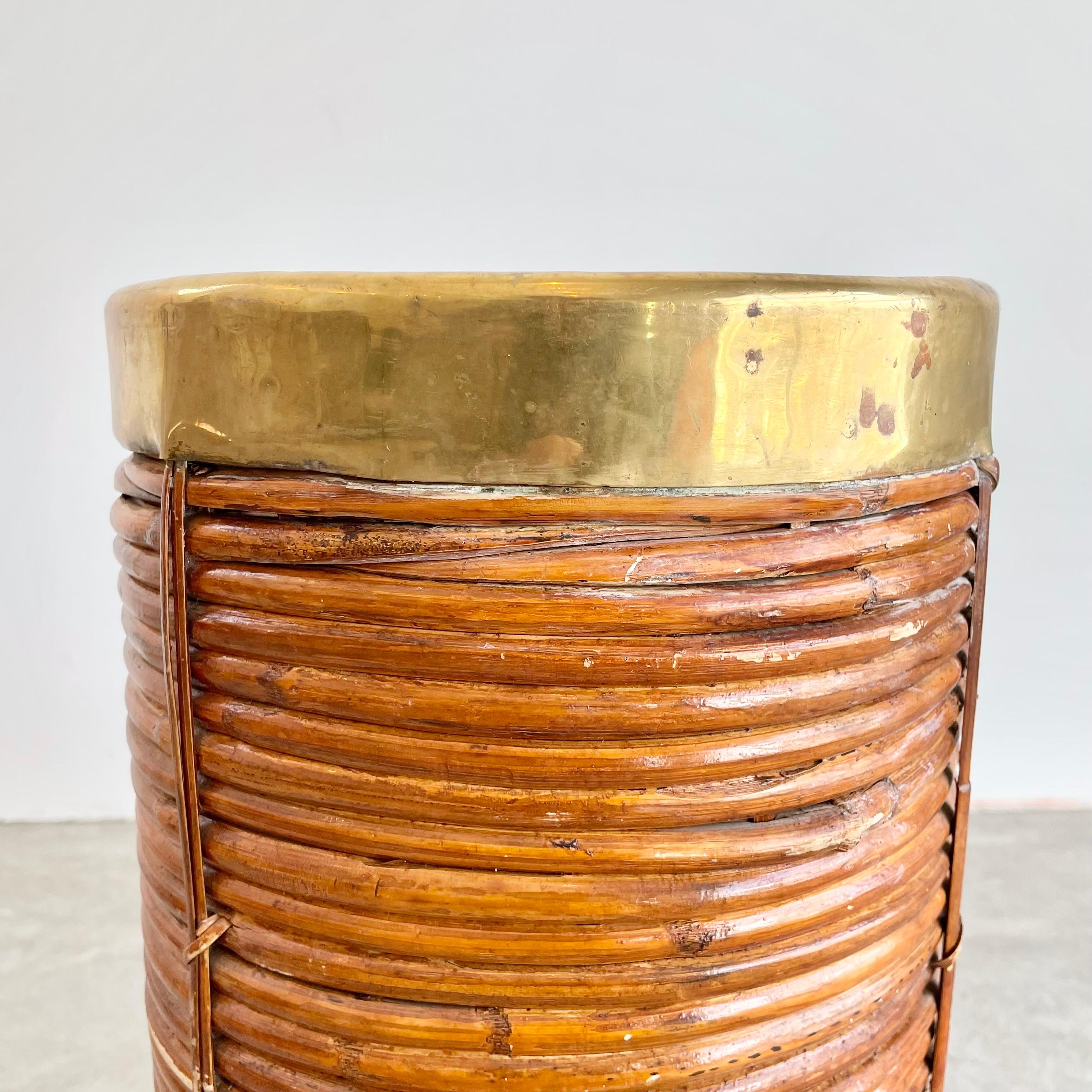 Bohemian Rattan and Brass Umbrella Holder in the Style of Gabriella Crespi, Italy 1960s