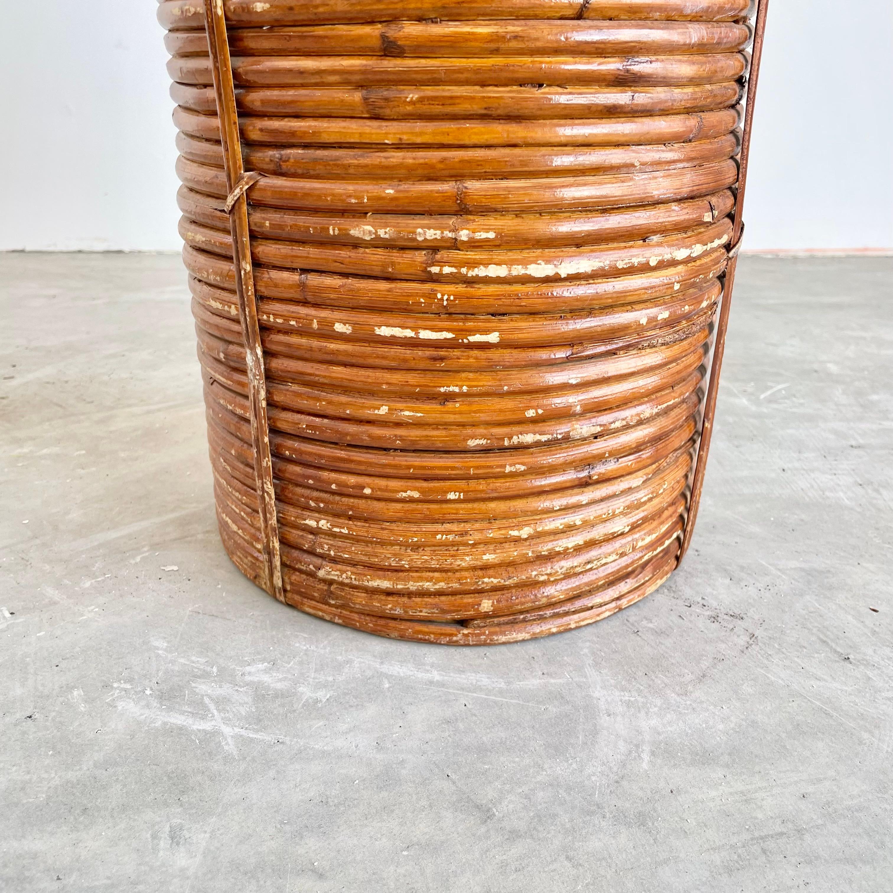 Rattan and Brass Umbrella Holder in the Style of Gabriella Crespi, Italy 1960s In Good Condition In Los Angeles, CA
