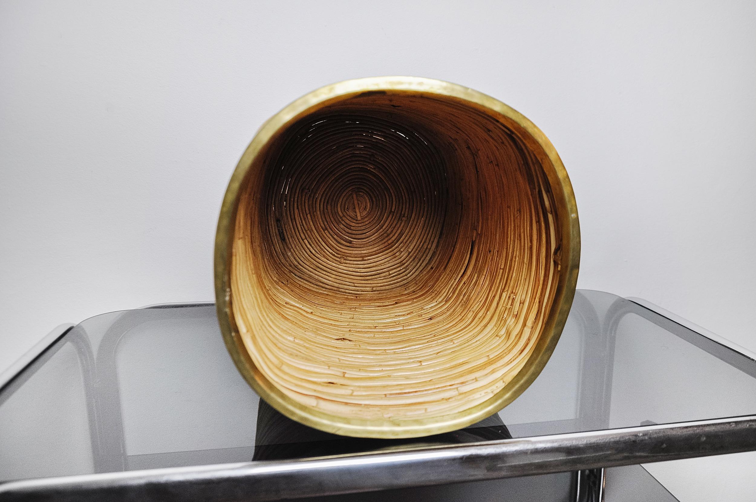 Portaombrelli in rattan e ottone, Italia, 1970 In condizioni buone in vendita a BARCELONA, ES