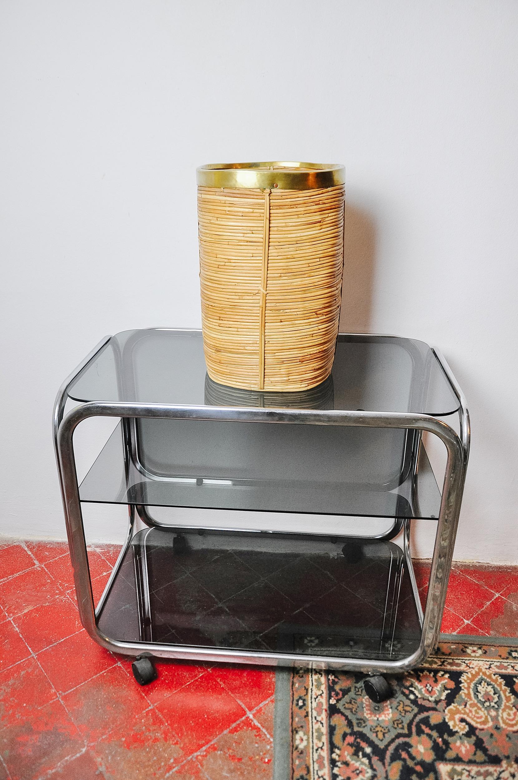 Ottone Portaombrelli in rattan e ottone, Italia, 1970 in vendita