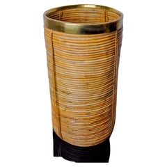 Rattan and brass umbrella stand, Italy, 1970