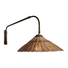 Rattan and Brass Wall Lamp in the Manner of Paavo Tynell, 1950s