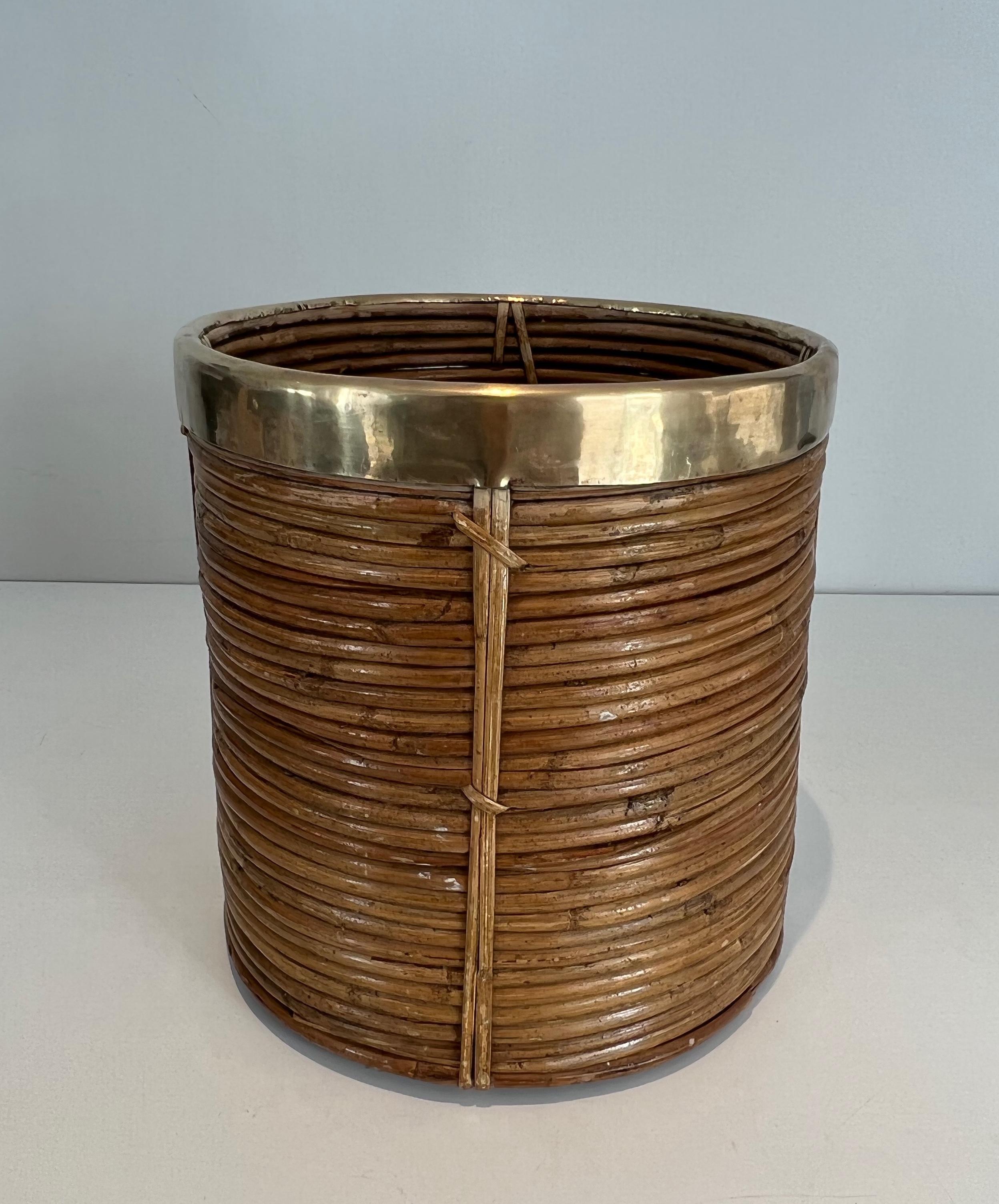 Rattan and brass wastebasket in the style of Gabriella Crespi 11