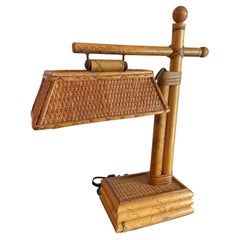 Vintage Rattan and Cane Articulating Desk Lamp