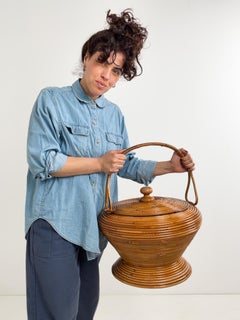 Rattan and Cane Basket with Lid / Planter in the manner of Vivai del Sud, 60s