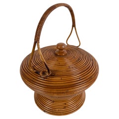 Rattan and Cane Basket with Lid / Planter in the manner of Vivai del Sud, 60s