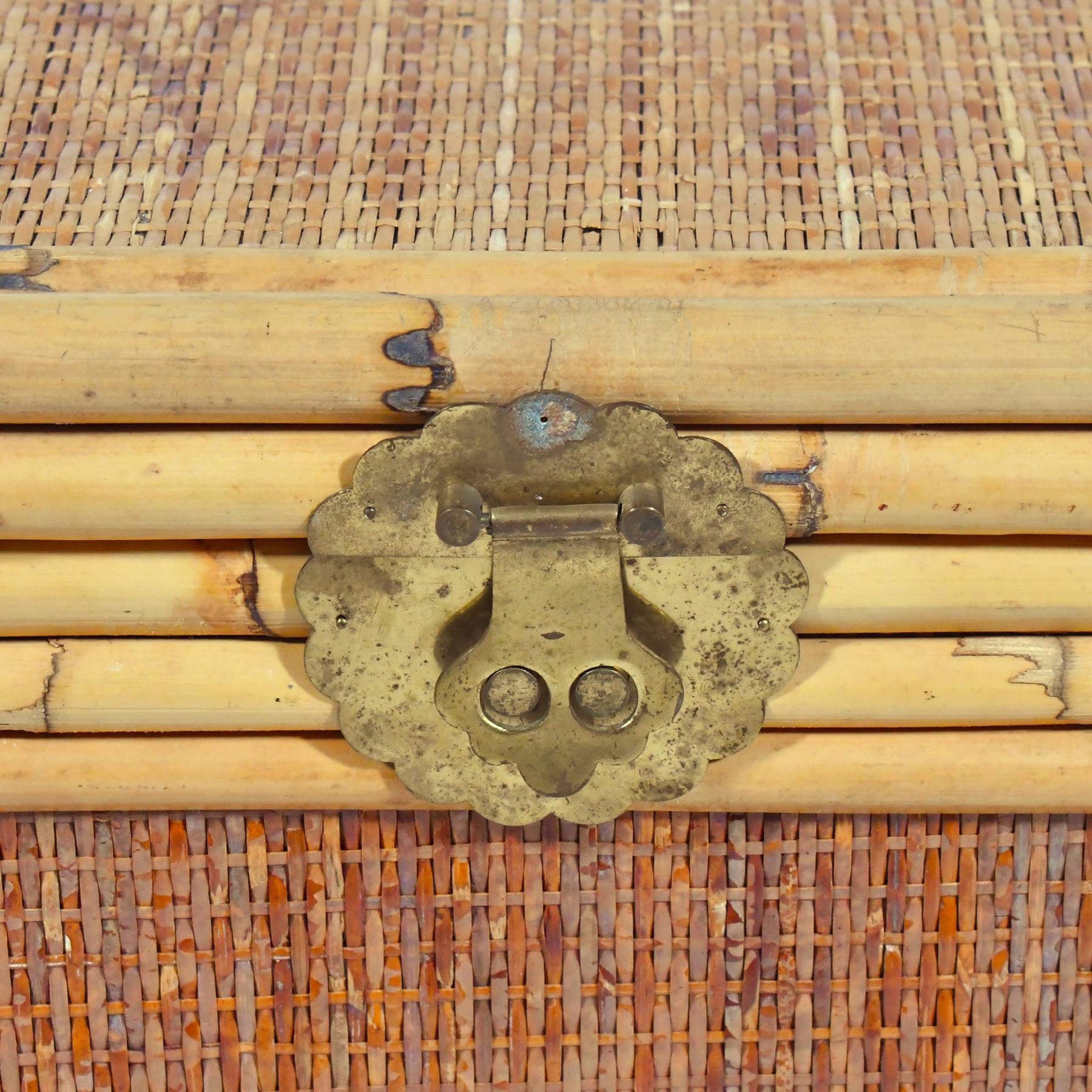 Rattan and Cane Chest with Brass Hardware For Sale 4