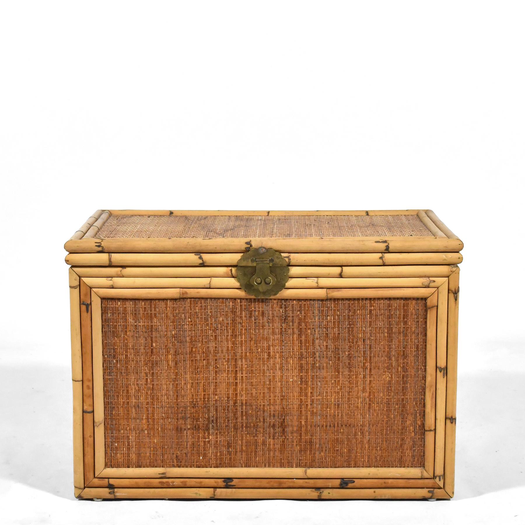 Organic Modern Rattan and Cane Chest with Brass Hardware For Sale