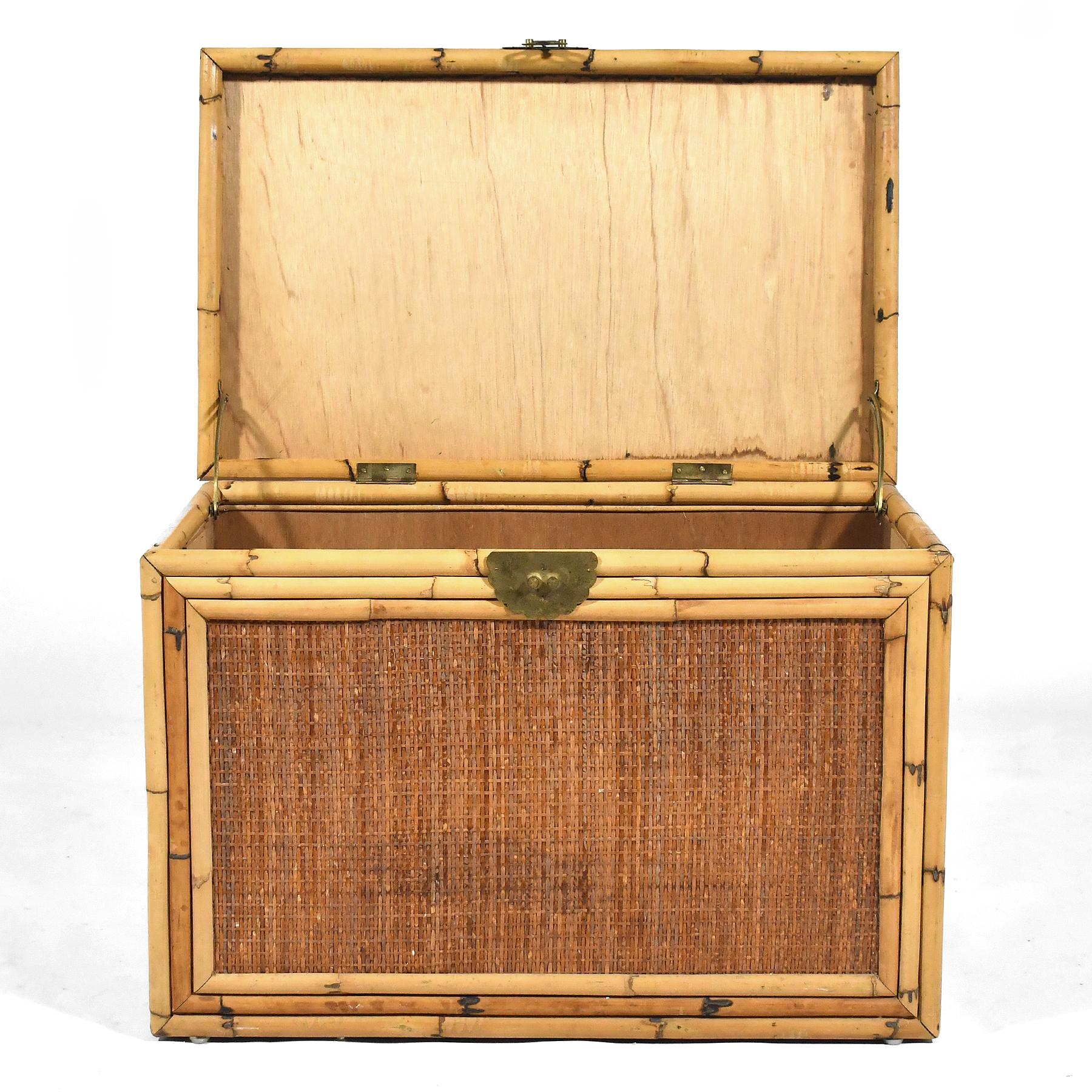 Philippine Rattan and Cane Chest with Brass Hardware For Sale