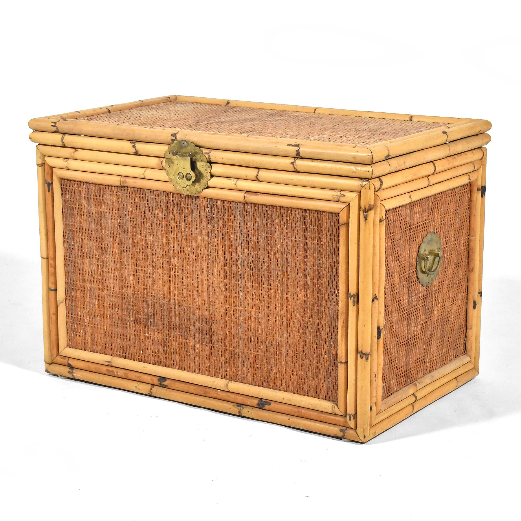Rattan and Cane Chest with Brass Hardware In Good Condition For Sale In Highland, IN