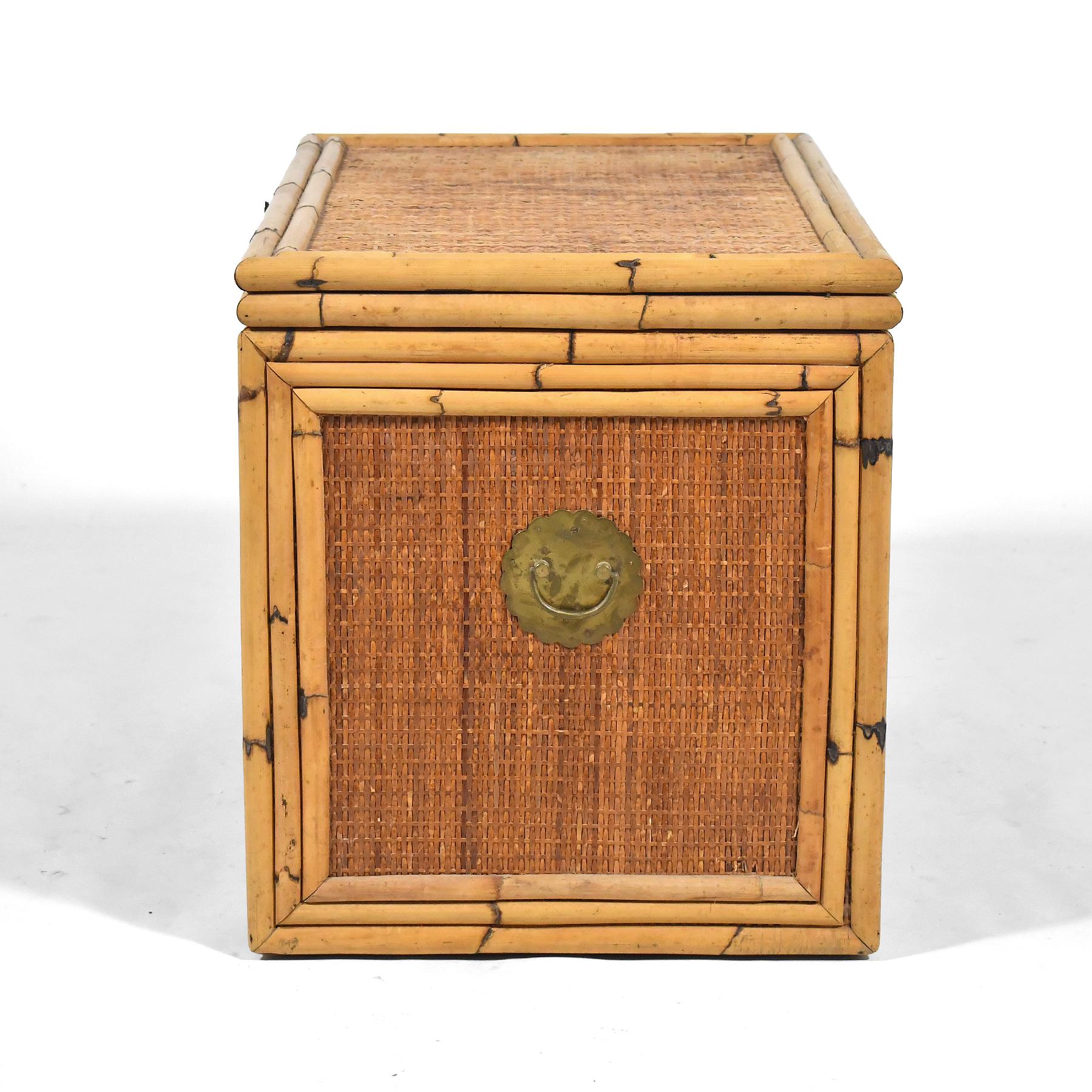 Late 20th Century Rattan and Cane Chest with Brass Hardware For Sale