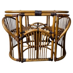 Juego de Mesa de Juego de Ratán y Caña, Estilo Hollywood Regency, Diseño de los años 70