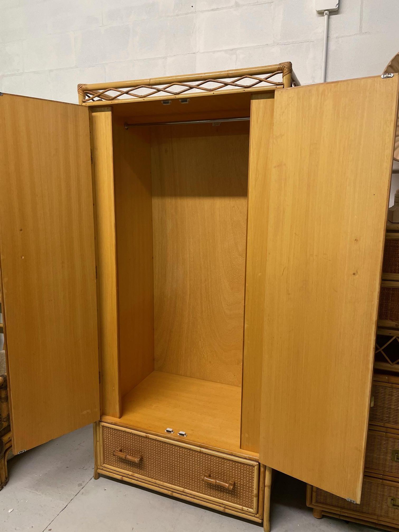 Late 20th Century Rattan and Cane Large Armoire or Wardrobe