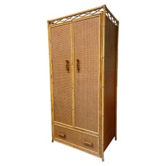 Vintage Rattan and Cane Large Armoire or Wardrobe