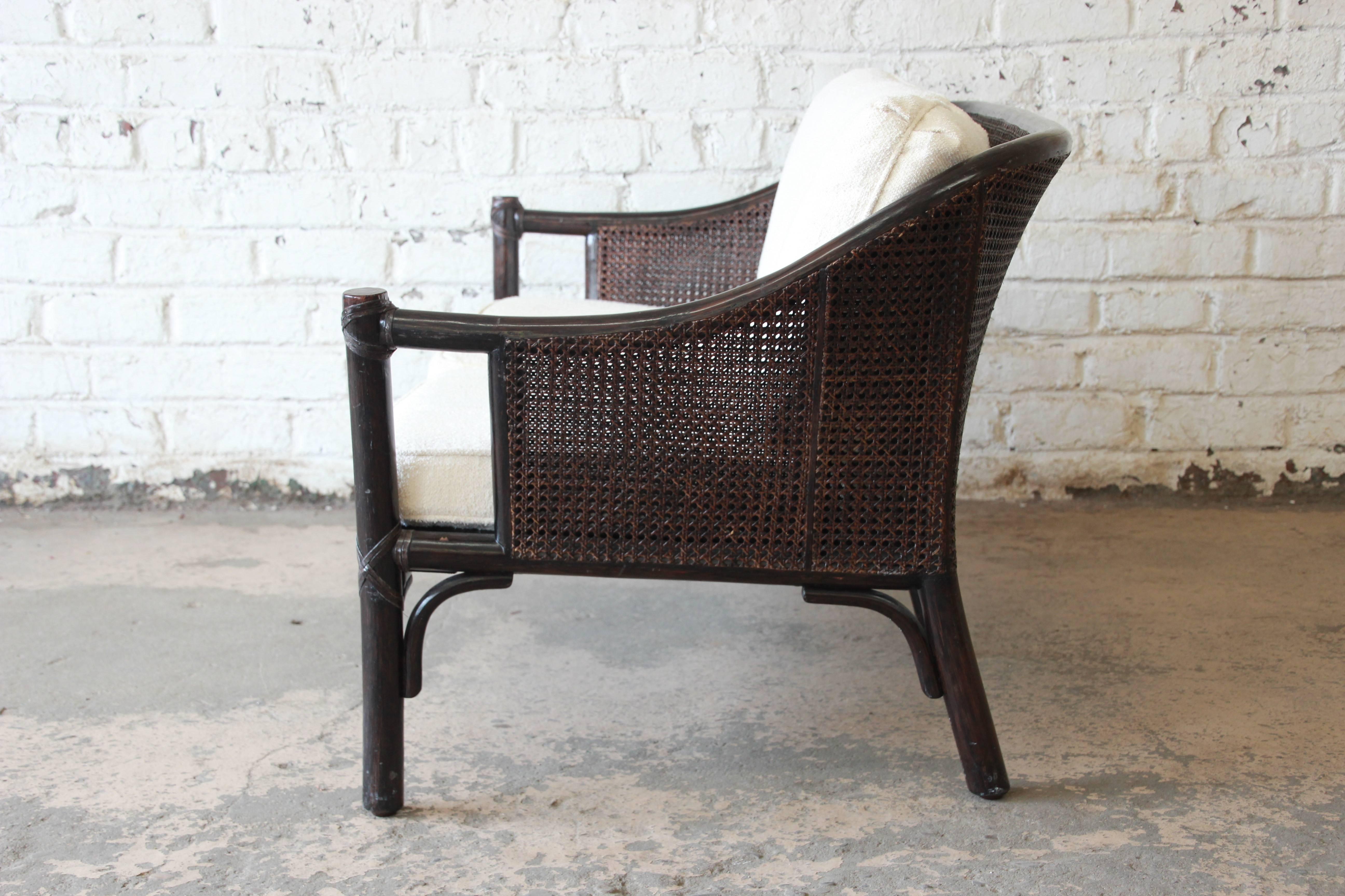 Mid-Century Modern Rattan and Cane Settee or Loveseat by McGuire of San Francisco